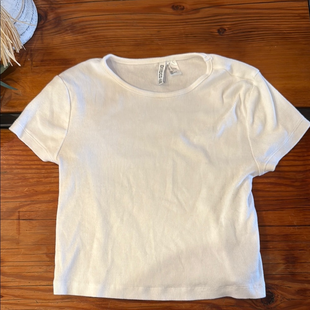 H&M White Cropped Fitted T-Shirt